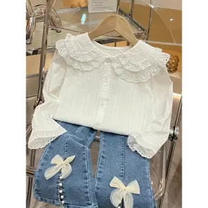 [Korean Princess Shirt] 2025 Spring Autumn Girls' Double-Layer Doll Collar Shirt | Youngsters Long Sleeved Korean Version Princess Top