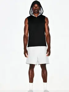 Men's Hooded Sauna Sweat Vest Pullover Heat Trapping Sweat Enhancing Top Compression Shapewear Sleeveless Gym Tops for Gym Workout Fitness Exercise Gift for Father Boyfriend Sports Fitness Vest -SILVER AND BLACK