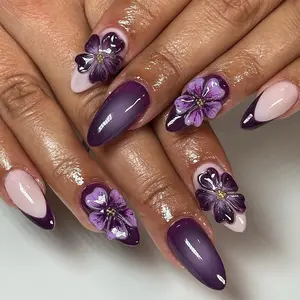 Purple Floral Press On Nails | Luxury Ombre Fake Nails | Lavender Nail Art | Spring Bloom Press Ons | Romantic Purple Nails