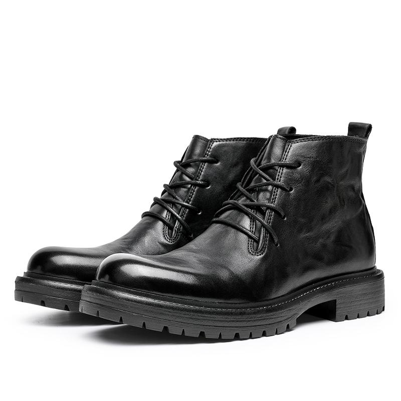 DESAI Leather Ankle Boots Calfskin Men's Classic Soft Handmade lace-up Dress Boot for Motorbike Hiking Walking Footwear Closed Round Toe Winter Fur Shoe Botas Para Hombres DS6319H