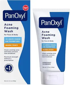 PanOxyl 10% Benzoyl Peroxide Acne Foaming Wash, Maximum Strength, Daily Acne-Fighting Face and Body Cleanser, Face Wash to Clear, Treat and Prevent Acne Pimples and Stubborn Breakouts