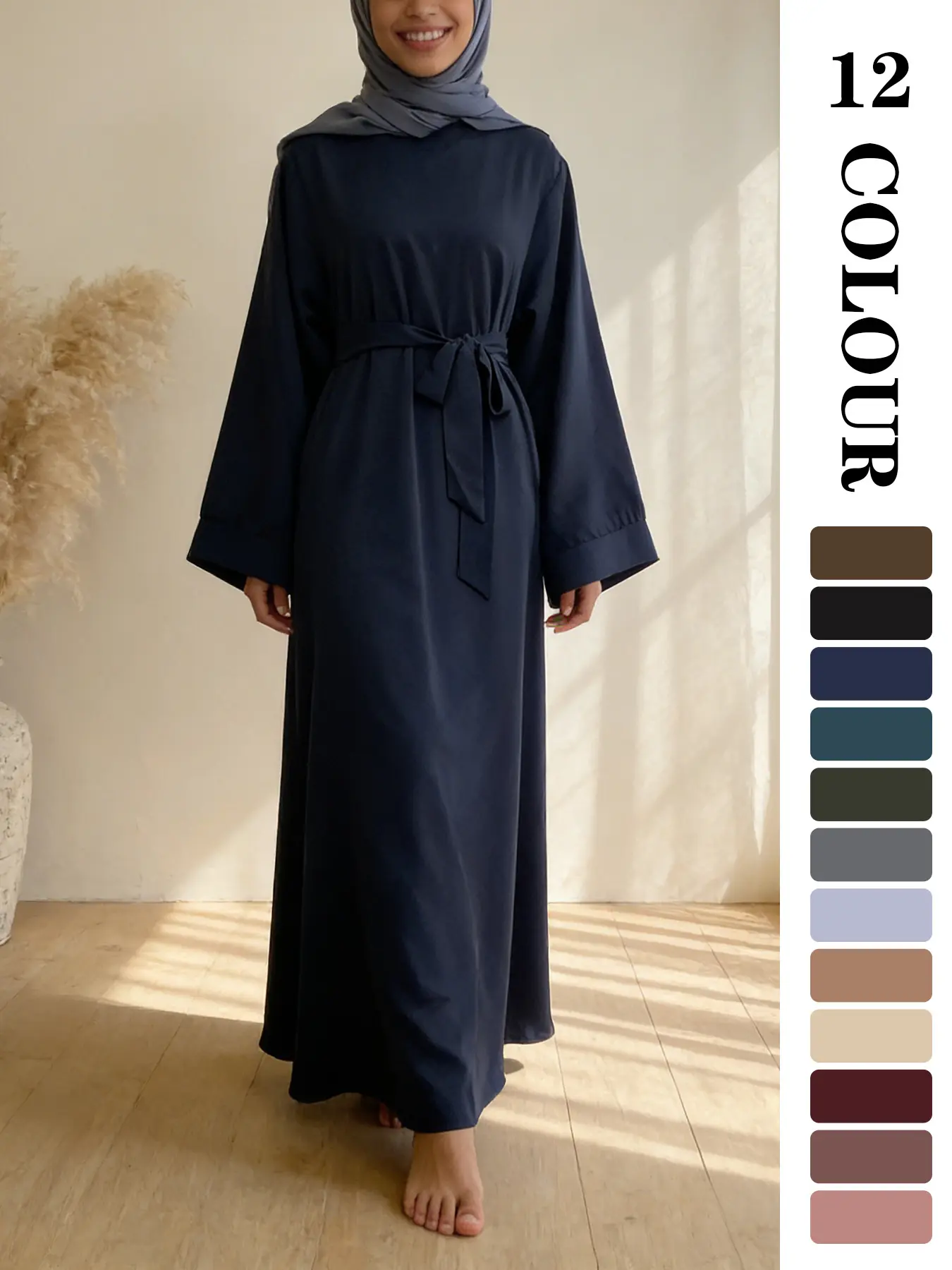 Muslim Sleepwear Ramadan Plain Abaya Dress, Fashionable Elegant Abaya, Suitable for Various Occasions, Wearable as Pajamas, Multi-Color Home Dress