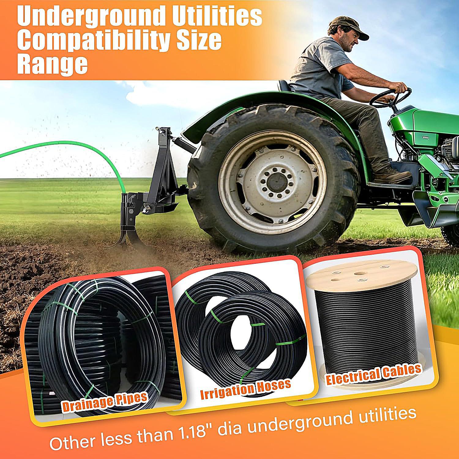 Pipe Layer Attachment Fits Hitch Mounted Ripper Trencher Accessories, Flexible Pipe Laying Tool for 3-Point Lawn Ripper Hitch Lawn Subsoiler for ATV UTV Tractor, Locking Structure Max Dia 1.18'' Pipe Layer Attachment Fits Hitch Mounted Ripper Trencher Accessories, Flexible Pipe Laying Tool for 3-Point Lawn Ripper Hitch Lawn Subsoiler for ATV UTV Tractor, Locking Structure Max Dia 1.18''