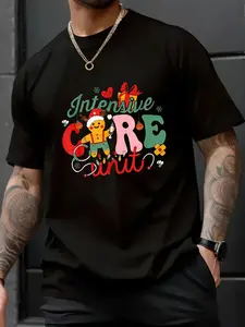 100% Cotton Unisex ICU When You're Sleeping Nurse Christmas Critical Care Ccu T-Shirt,spring/autumn Christmas snowflake fun pattern men's T-shirt