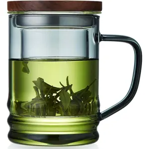 Unbreakable Glass Tea Cup with Infuser and Lid 14.5 fl oz, Heat Resistant Borosilicate Glass Tea Infuser Mug for Blooming and Loose Leaf Tea, Gas Stovetop Safe