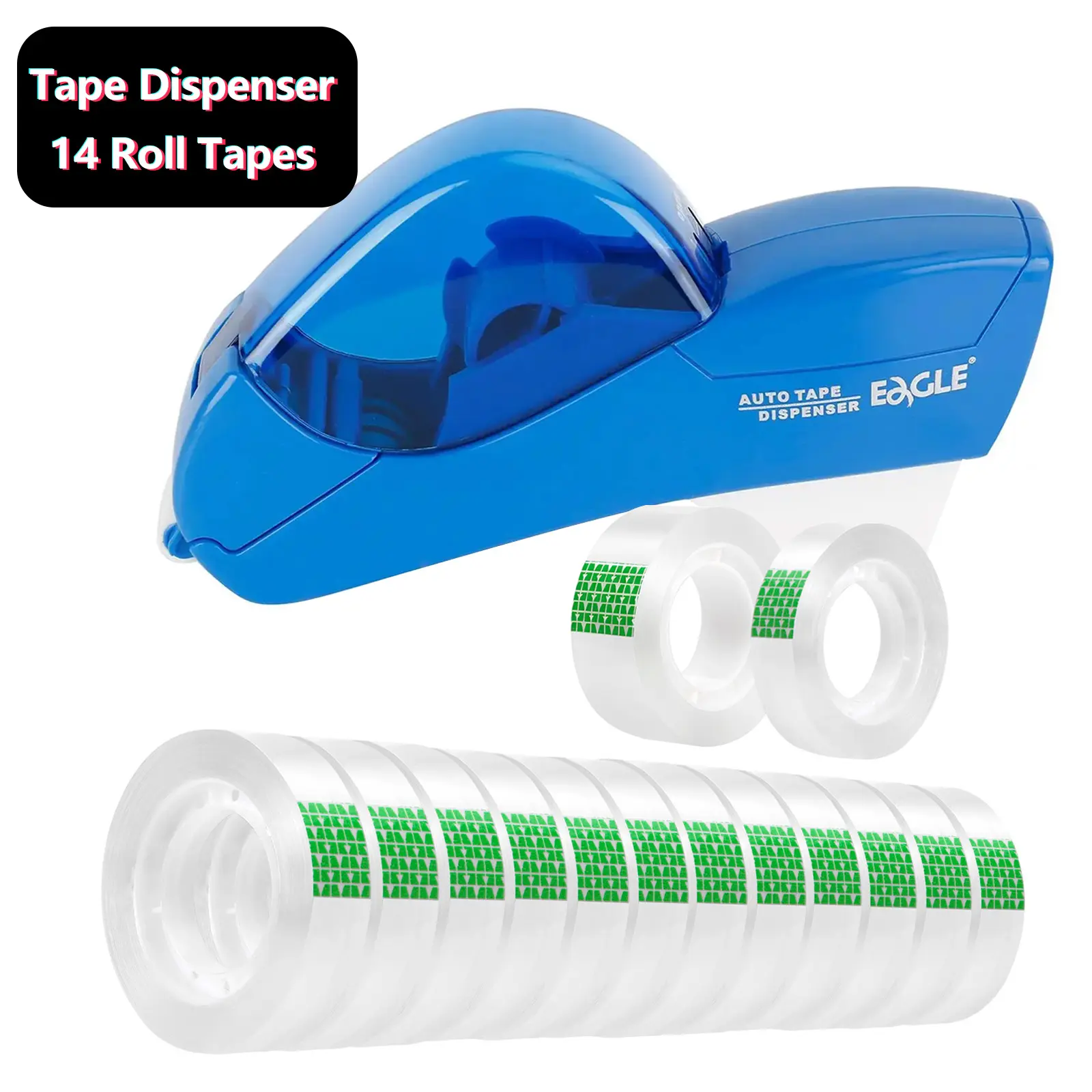 Blue Tape Dispenser Set, 1 Set Handheld Automatic Tape Dispenser with 14 Rolls Tapes, Compatible with 1/2 and 3/4 Inch Tapes, Ideal for Crafts