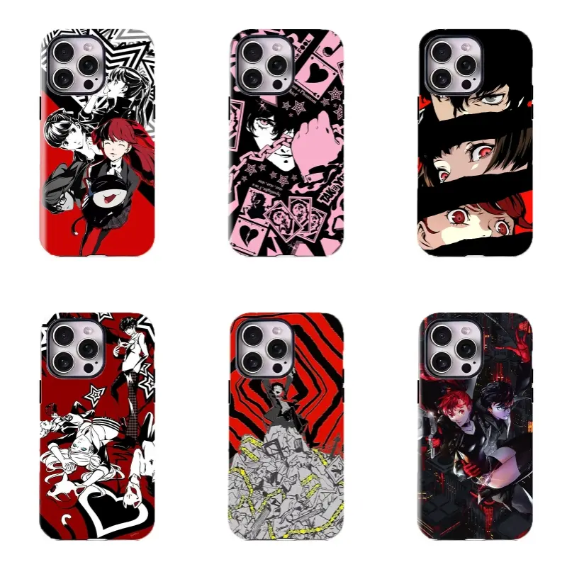 Persona Series Phantom Thieves Dark Anime UV Printing TPU-Carbonate Case, Red-Black Trendy Collage Shell, Shock-Absorbent Unisex Gift for iPhone 11/12/13/14/15/16/17 ProMax Plus, Iphone 17
