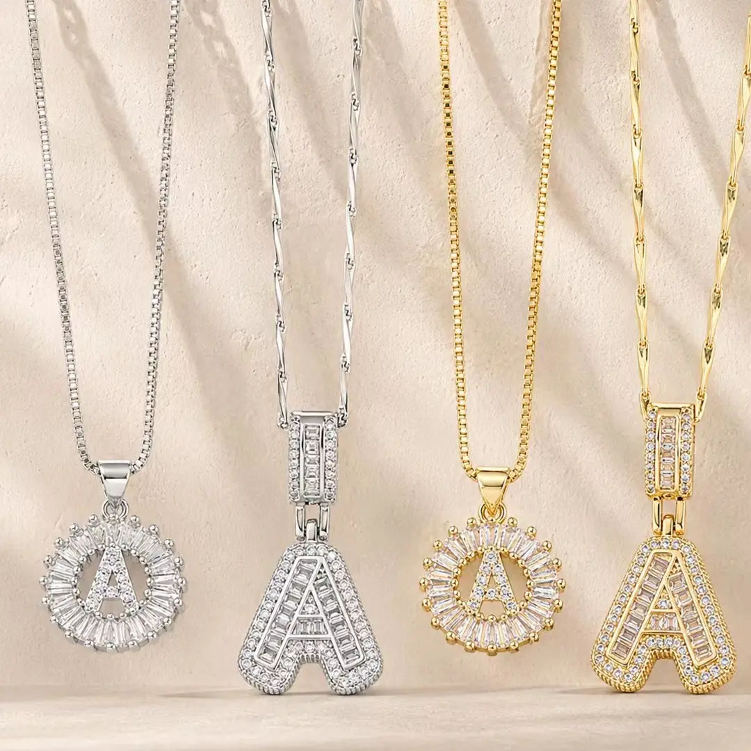 2 Pack Sparkling A-Z Initial Necklaces 14K Gold & Silver Plated CZ Alphabet Pendant Hypoallergenic Anti-Tarnish Personalized Jewelry Gift For Women