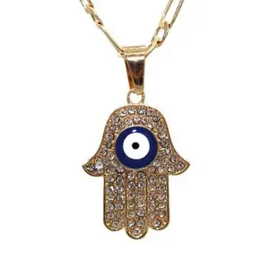 Blue Evil Eye Hamsa Hand Necklace (24K Gold Filled)
