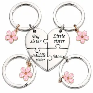 Matching Heart Puzzle Keychain for Mom and Sisters, 4Pcs Big Middle Little Sister & Mom Keychain Set, Sentimental Family Gift for Mother's Day, Birthday