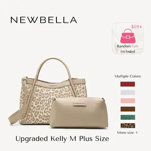 NEWBELLA Women's Kelly M Plus 2PCS Structured PU Leather Top Handle Bag Set - PU Leather Handbag, Casual Commuting Handbag, Work Bags for Women, Large Laptop Carryall with Strap, Stylish Versatile Purse