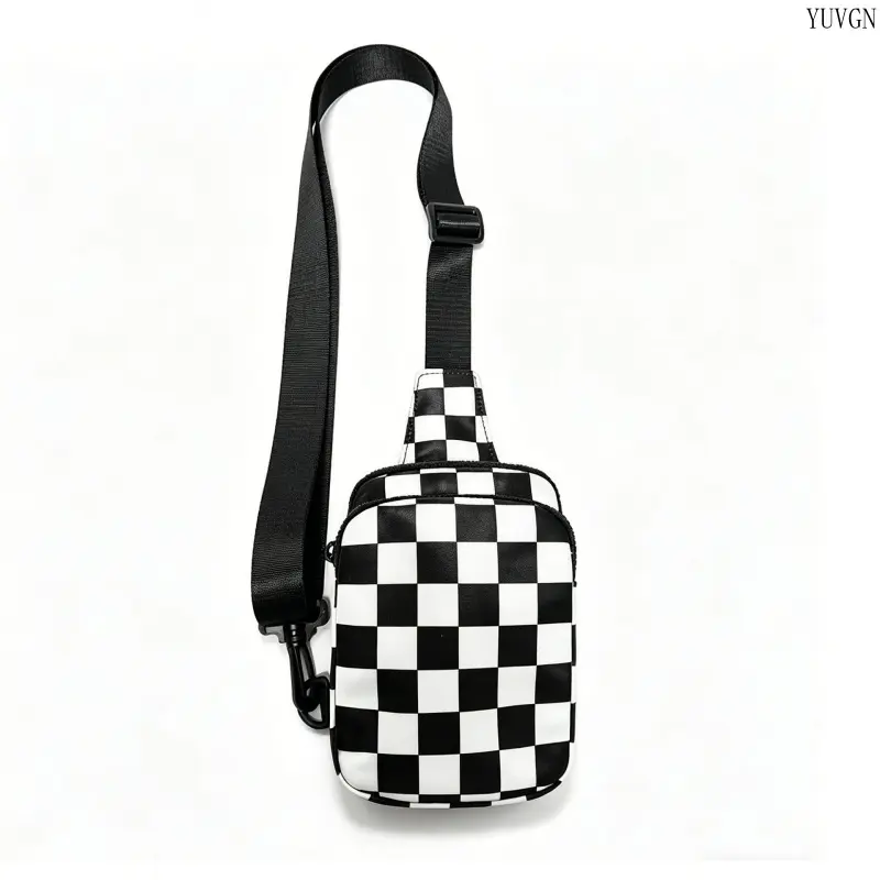 Summerwins Women's Black and White Bold Checkered Adjustable Strap Satchel - Lightweight Fashionable Daily Crossbody Bag with Quick Phone Access, Crossbody Freedom for Travel, Gym Activities, Phone Purse, Black And White Checkered, Bold Checkered Look