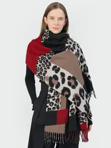 Women's Leopard Print Fluffy Soft Scarf, Faux Wool Warm Neckwarmer, Casual Fall & Winter Accessory, Thick Woven Fabric, Versatile Shawl