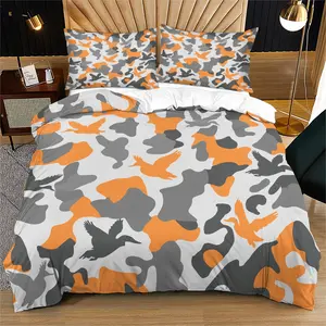 Olive Camo Bird Bedding Set, 1 Piece Fitted Sheet, 1/2 Pillowcases, Outdoor Hunting Style, Soft Bedroom Decor, Twin Size Comfort Set