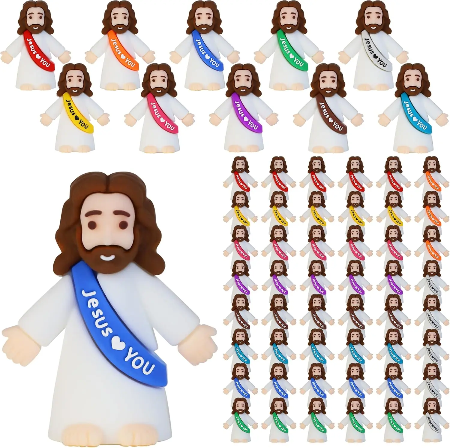 25 Pcs/50 Pcs/100 Pcs Little Jesus Figures, Mini Jesus Figurines in Bulk Easter Jesus Loves You Tiny Christ Toys to Hide and Seek Sunday School Religious Party Favors Baptism Gifts for Easter Egg Stuffers