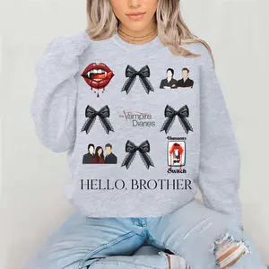 Vampire Diaries Sweatshirt, TVD Sweatshirt, Hello Brother, TVD Gift, Black Bows, Salvatore Brothers, Vampire Diaries Gift, TVD Merch Cotton Crewneck Sweater Womenswear Tops Women Lady