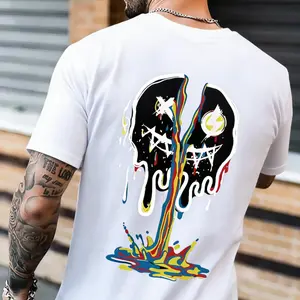 Unisex Men's Cartoon Smile Face Print Round Neck Tee, Regular Fit Street Fashion Casual Short Sleeve T-shirt for Daily Wear, Men's Summer Clothes, Casual Streetwear Tops