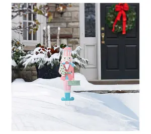 Glitzhome 36"H Metal Christmas Pink NutcrackerGarden Stake