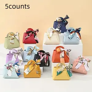 Creative Gift Bag with Bowknot, 5 Counts/set Fashionable Gift Wrapping Bag, Gift Packaging Supplies for Wedding & Graduation & Party, Party Gift Packs, Party Favor Bags