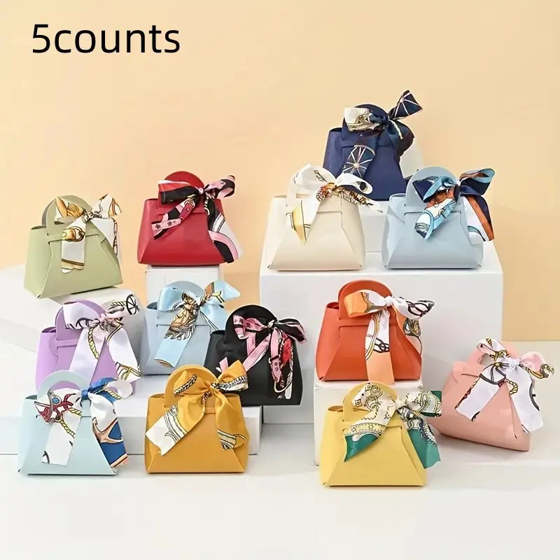 Creative Gift Bag with Bowknot, 5 Counts/set Fashionable Gift Wrapping Bag, Gift Packaging Supplies for Wedding & Graduation & Party, Party Gift Packs, Party Favor Bags, Goody Bags, Goodie Bag