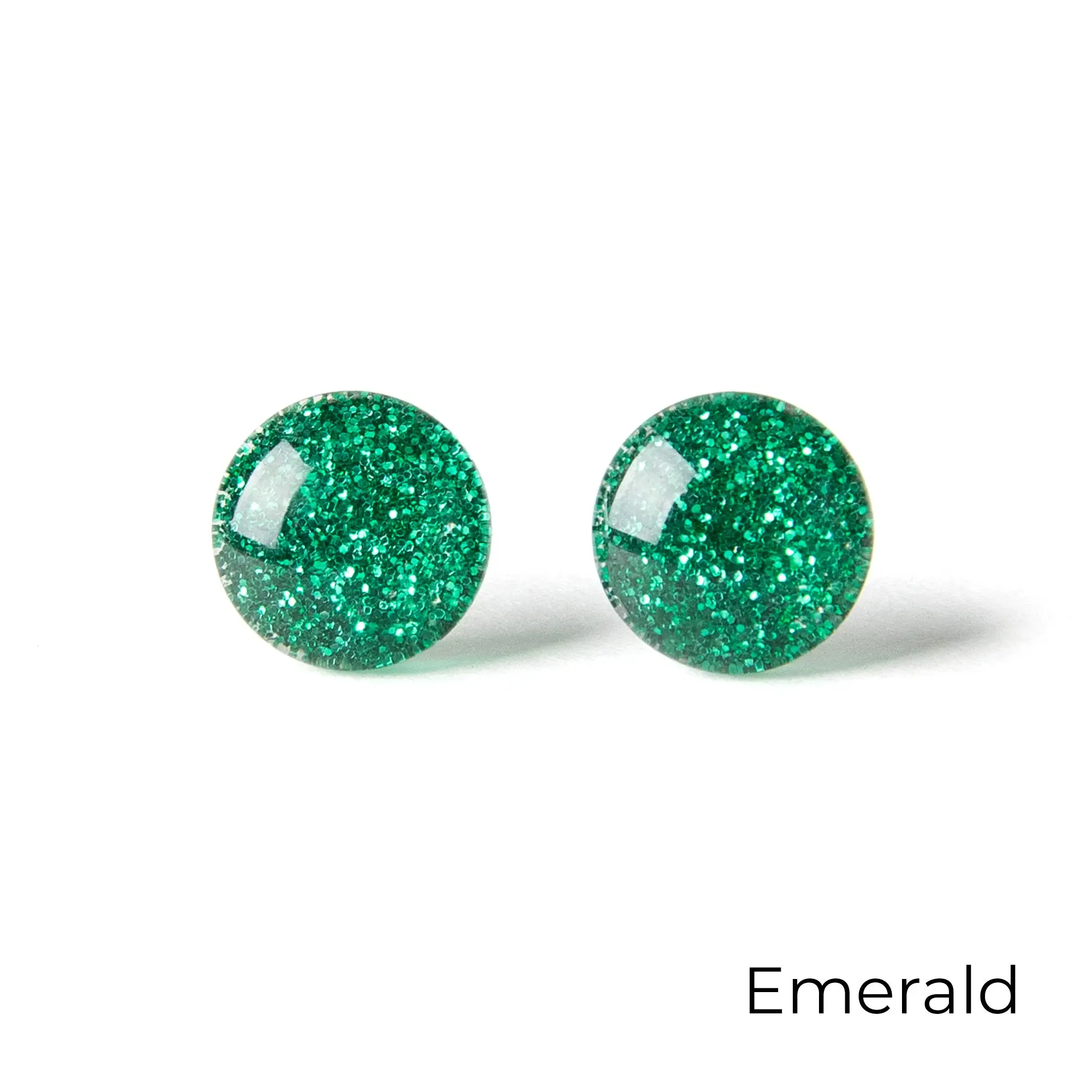 Color Dot Stud Earrings in Green Glitter