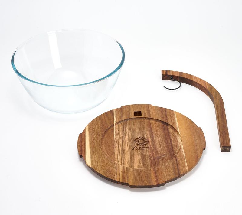 Aarti Sequeira 4-qt Glass Fruit Bowl w/ Banana Hanger Acacia Lid