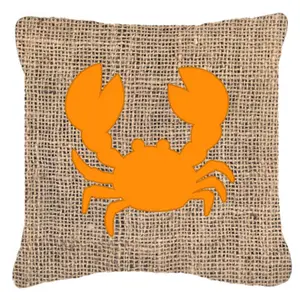 Carolines Treasures  Crab Burlap And Orange Indoor & Outdoor Fabric Decorative Pillow