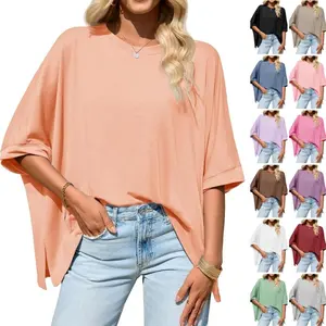 ARTFREE Womens Oversized Tshirts Batwing Short Sleeve Asymmetric Hem Tops Summer Casual Loose Fit Tunic Tee Shirts
