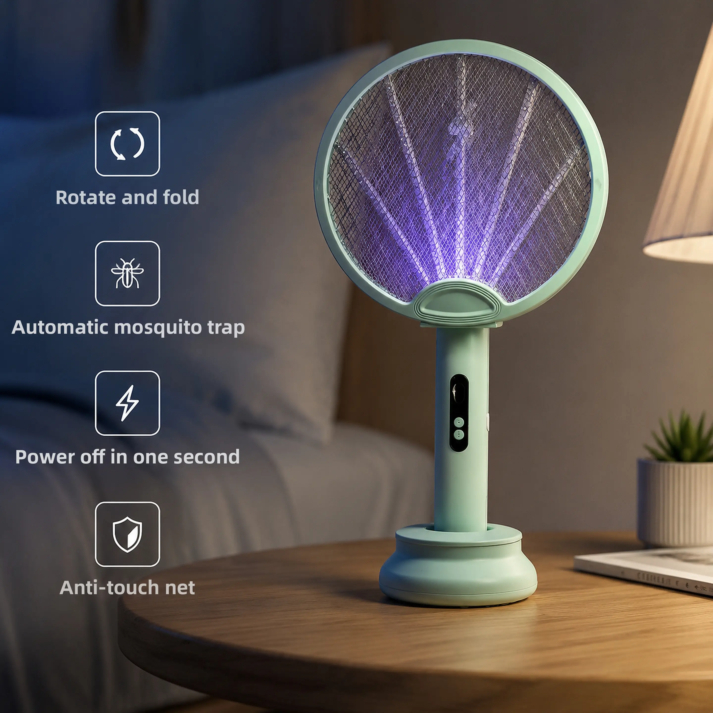 2-in-1 Foldable Mosquito Swatter with Charging Base - UV Light Attracts & Zaps Bugs, Safe Insulation Design
