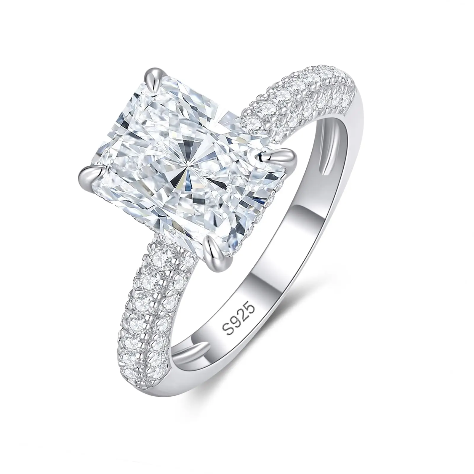 3CT Radiant Cut Moissanite Ring 7×9mm, D VVS1 S925 Sterling Silver Gold Plated Engagement Ring summervibes queen ring wedding Bridal Ring Anniversary Ring