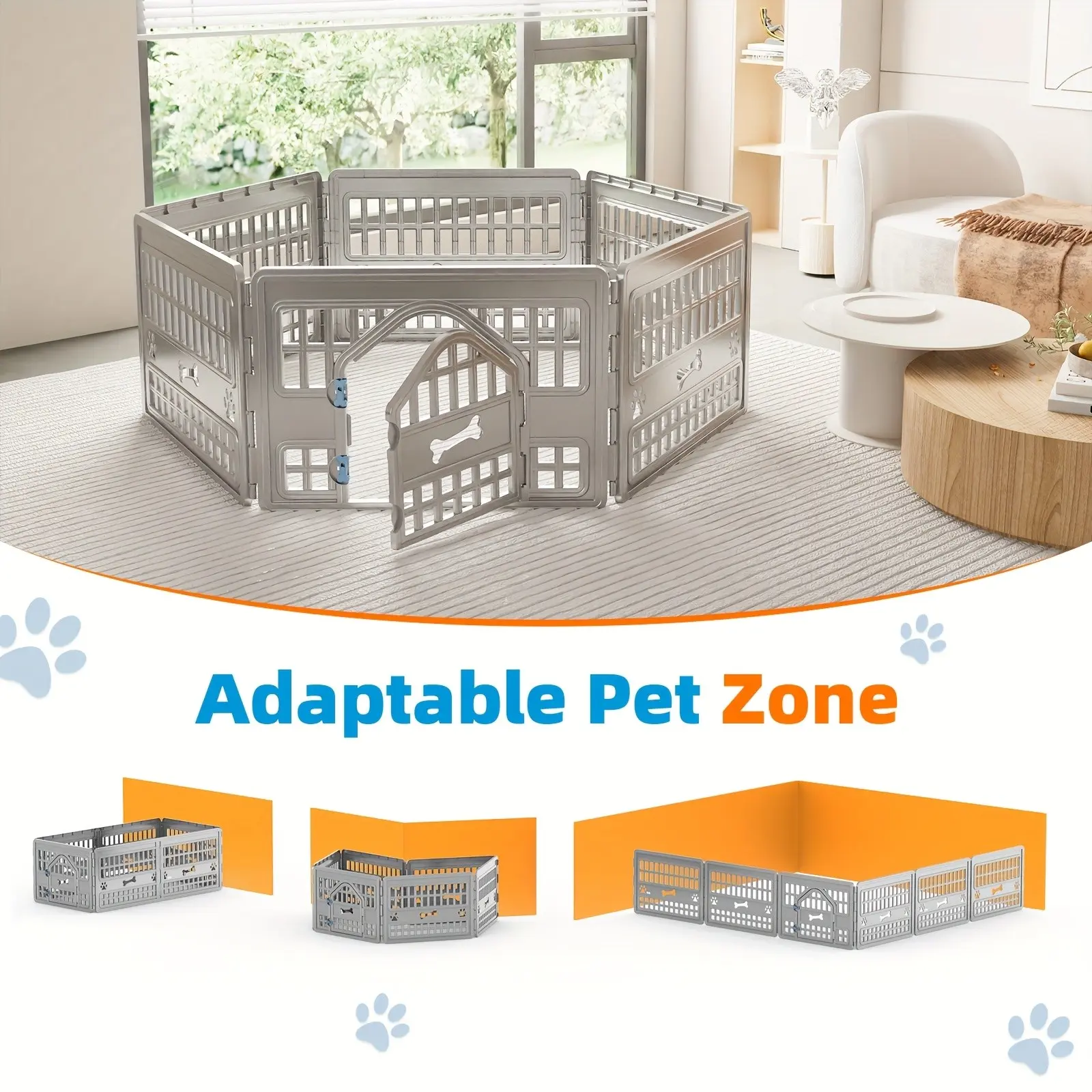 4pcs Pet Fence with Door 23.82 "high No Punch Security Door Fence Indoor Fence with Door Cat/puppy/medium/large Dog Animal Pet Suitable for Outdoor, Garden, Yard, RV Camping.Perfect Holiday Gift for Halloween, Christmas, Thanksgiving