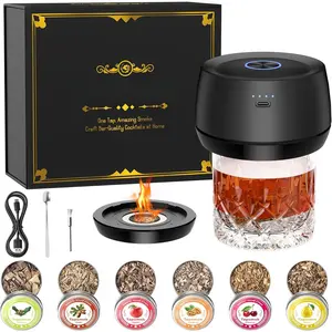 Electric Whiskey Smoker Kit: Rechargeable Cocktail Smoker for Old Fashioned & Bourbon Drinks with Built-in Lighter, No Butane Needed, 6 Wood Chips, Christmas Whiskey Gift for Men, Dad, Husband