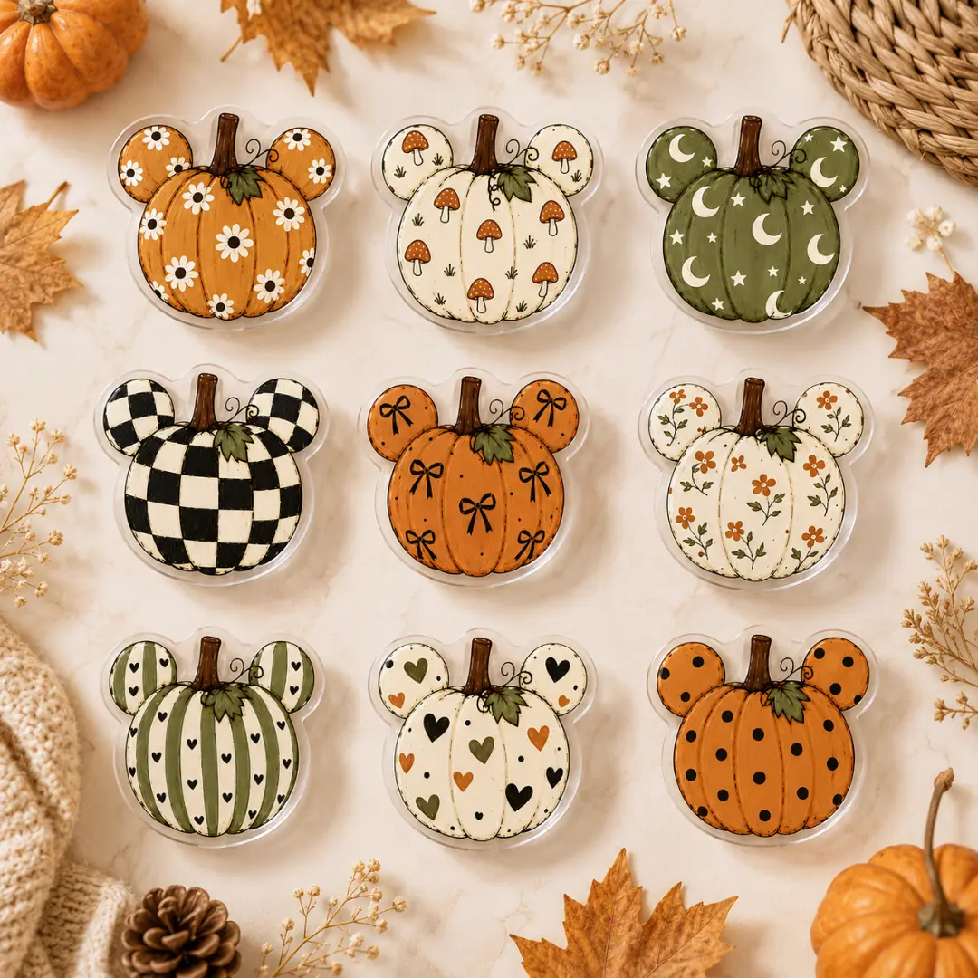 Cute Pumpkin Ears Acrylic Magnetic Phone Grip with Fall Halloween Design, Foldable Kickstand Holder for iPhone and Samsung Phones, Cute Accessory Gift for Girls