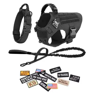 Tactical Dog Harness Leash Collar Set Large Dogs German Shepherd Malinois Training Walking Vest For All Breeds Dog