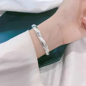 925 Sterling Silver Cuff Bangle Bracelets Adjustable Open Bangles, Fashion Jewelry Simple Adjustable 925 Silver Bangles for Women Mom Wife