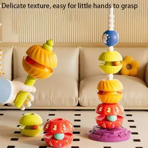 Rainbow Rotation Tower Stacking Toy, Infant Toddler Hand Rattle Ball, Baby Educational Early Learning Stack Set, Fun Developmental Play