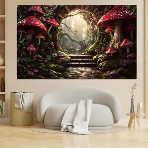 Fairy Forest Arch Mushroom Vinyl Backdrop - 1pc Great For Posters Memorial Wall Signs Photos Photography Holiday Party Supplies Decoration Painting Themes Available In Two Sizes Banners Ornaments