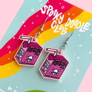 Poison Juice Box Earrings - Spooky Skull Small Dangle Earrings, Halloween Style by Spooky Doodle Club