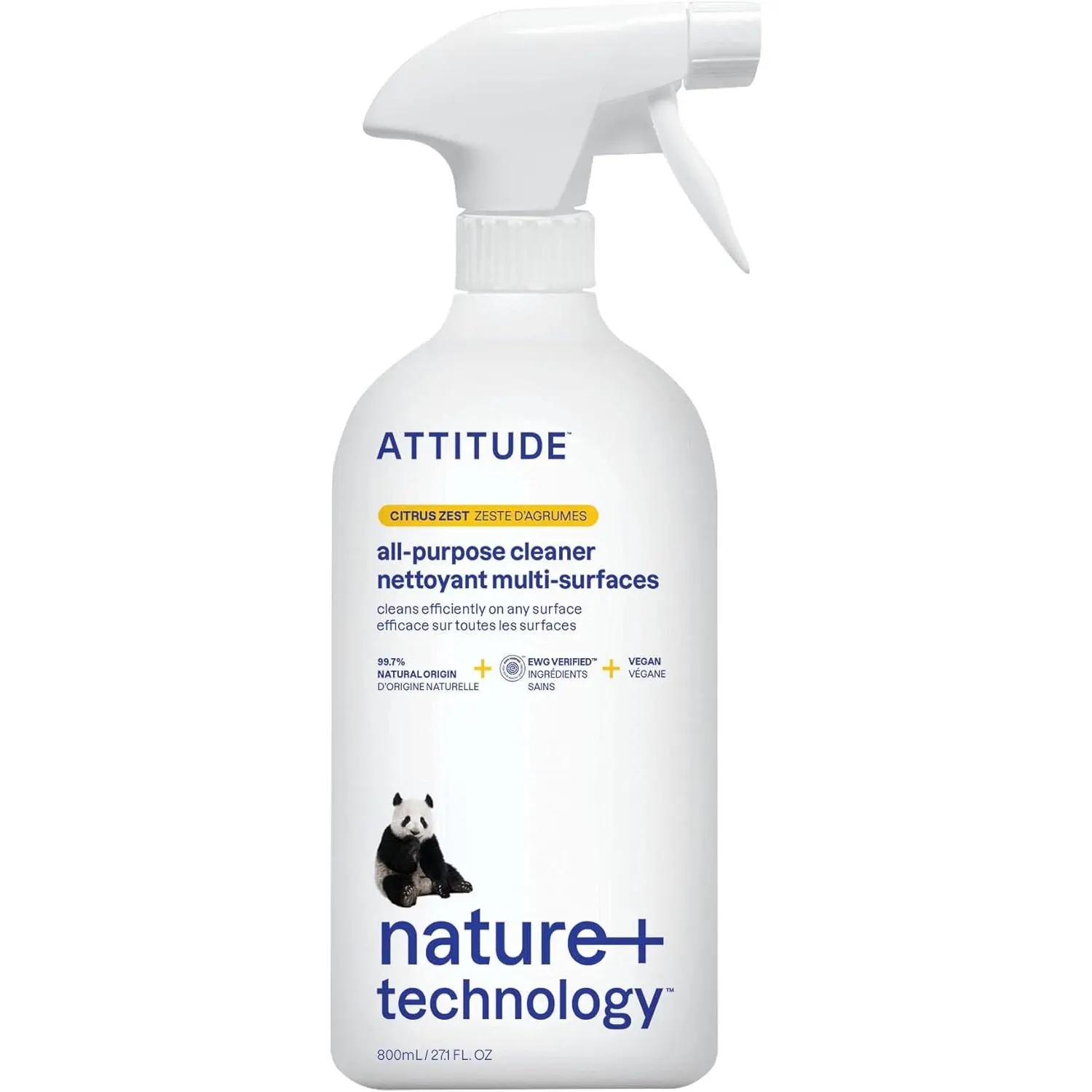 ATTITUDE All-Purpose Cleaner, EWG Verified, Streak-Free, Plant- and Mineral-Based, Vegan and Cruelty-free Multi Surface Cleaning Products, Citrus Zest, 27.1 Fl Oz