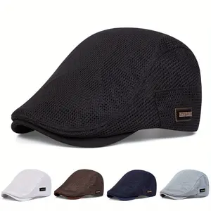 1Pc Men Letter Logo Mesh Breathable Beret Duckbill Cap Outdoor Sport Adjustable Sunscreen Leisure Hat Spring Autumn Hunting Travel Tourism