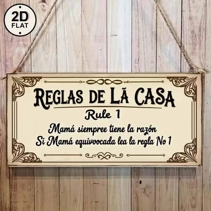 Vintage Spanish Style Home Rules Wooden Letter Sign, Humorous Spanish Phrases, Easy to Hang Kitchen Wall Art, Hanging Farmhouse Sign, Rustic Farmhouse Design, Farmhouse Decor, Home Decoration, Decor Signs