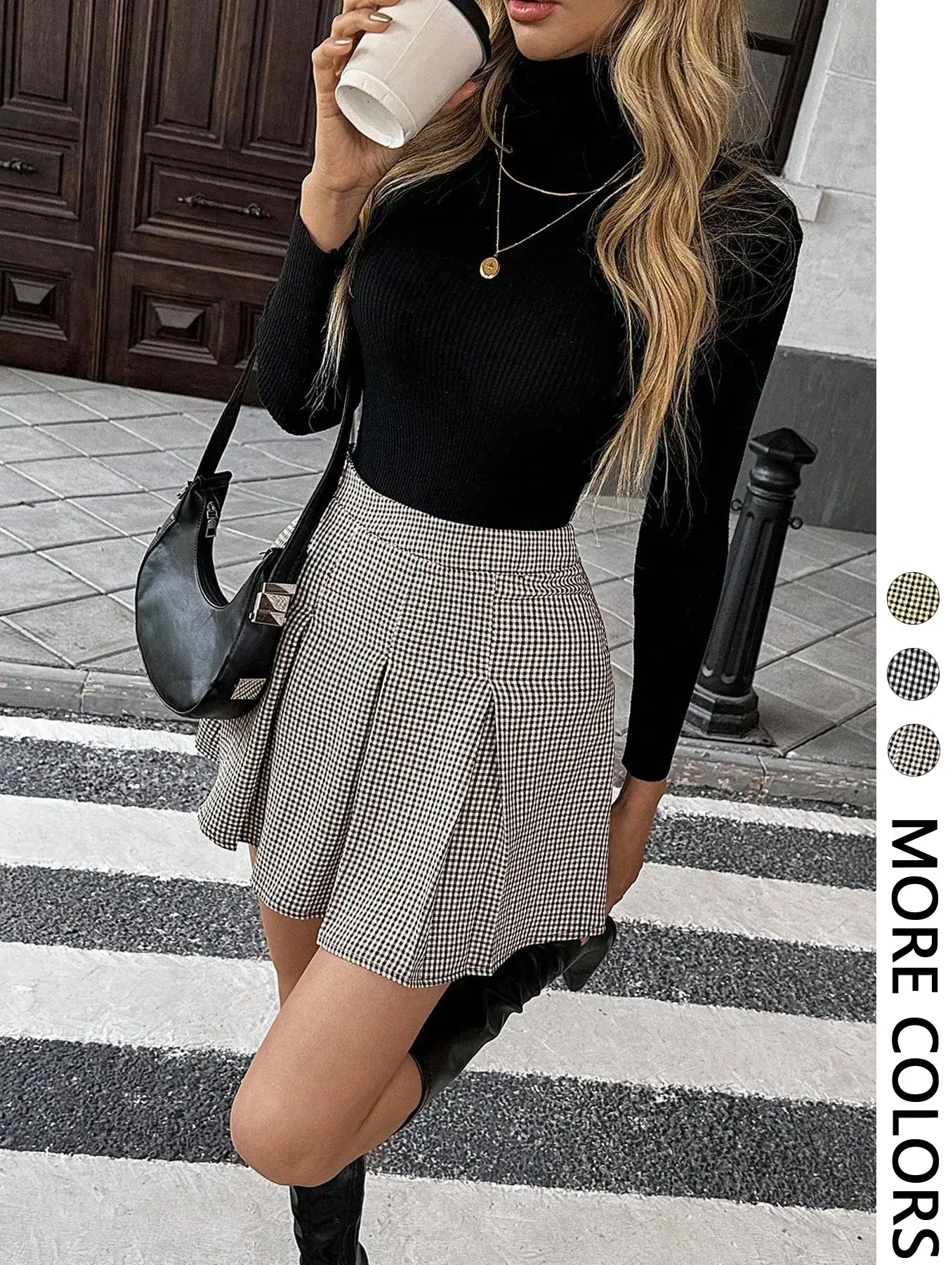 Women's Plaid Ruched Zipper Closure Casual Commuter Minimalist School Korean Style Fitted Short Skirt, Spring Summer Fall Winter, Casual Fashionable Skirt