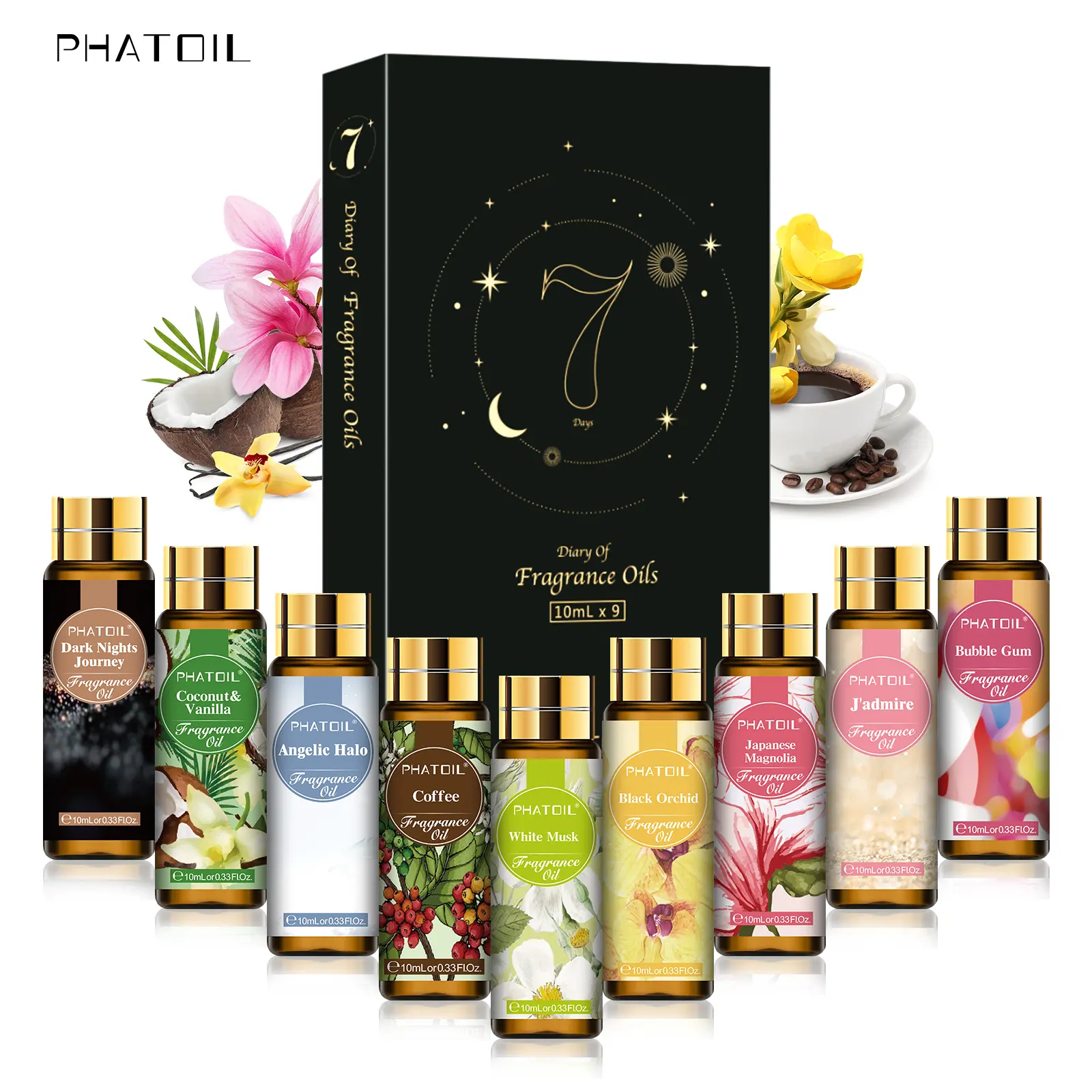 PHATOIL New Arrivals Casual Scented Fragrance Oils Set - 10ML*9 Glass Bottles, For Scent Layering, DIY Soap Infuser, Candle Add, Home Diffuser, Bath Bomb Aromas, Home Care Gift (Vanilla & Aromatic Sage Scents)