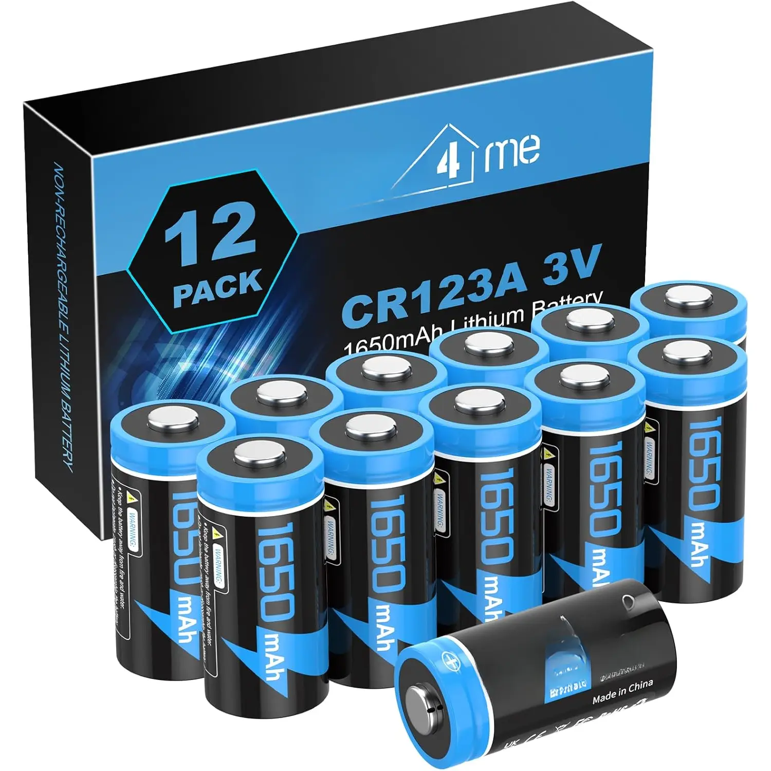 CR123A (CR17345) Lithium Batteries, 3V 1650mAh High Capacity, 10-Year Shelf Life, Non-Rechargeable, 12-Pack for Flashlights, Power Tool Accessories