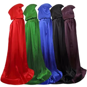 Satin Hooded Long Cape Cloak, Multi-Color Wizard Witch Costume Robe, Adult & Kids Halloween Grim Reaper Cosplay Cape for Party Dress-Up