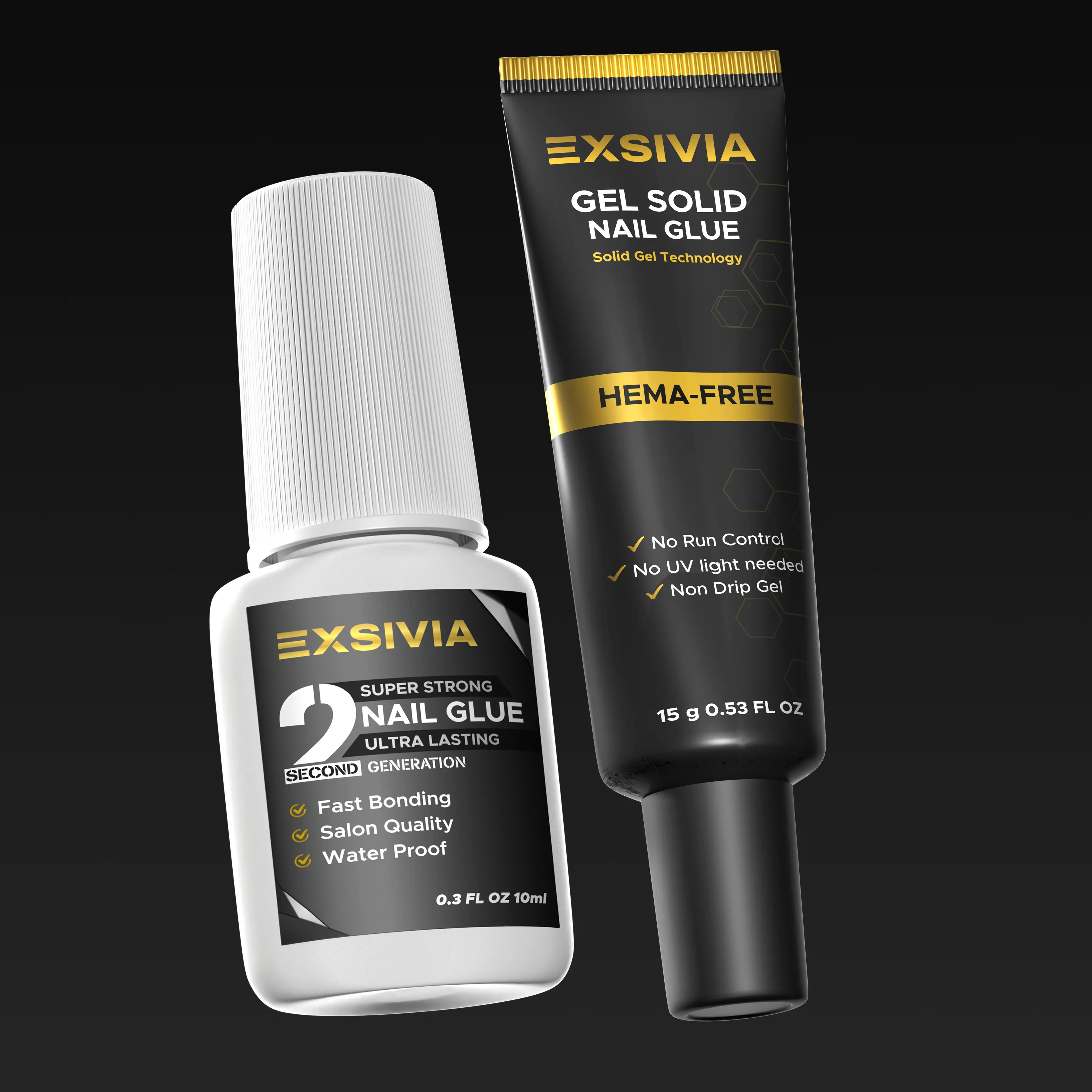 Super Strong 2nd Generation Nail Glue Bundle – 10mL Brush-On Nail Glue & 15mL Semi-Solid Nail Glue for Press-On Nails, Acrylic Nails and Nail Tips