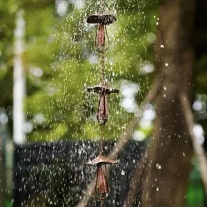 Rain Chain Home Decor, Outdoor 3.54 Ft Rainwater Collection Chain, Gutter Downspout Guide, Roof Patio Lawn Garden Drainage, Pinecone Mushroom Style