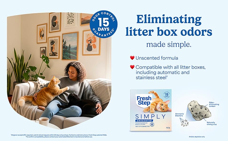 Fresh Step Clumping Cat Litter, Multi-Cat, Long Lasting Odor Control Kitty Litter with Activated Charcoal, Low Dust Formula, 14 lb