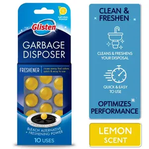 Glisten Garbage Disposer Freshener, Sink Disposal Odor Eliminator, Quick and Easy-to-Use, Lemon Scent, 10 Capsules