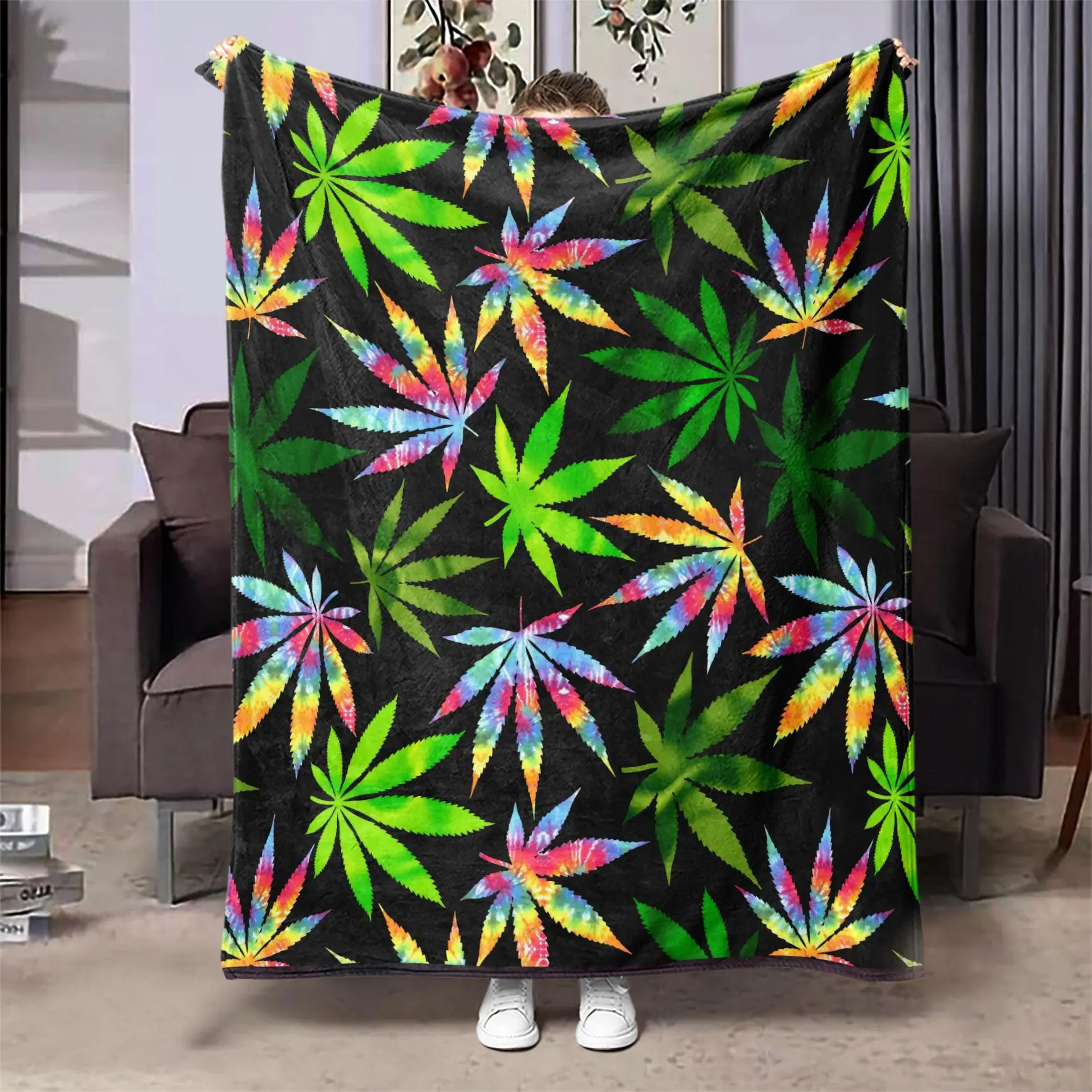 Tropical Leaf Pattern Blanket, 1 Count Colorful Soft Warm Nap Throw Blanket, Air-conditioned Room Blanket for Home Office Travel Camping Dormitory
